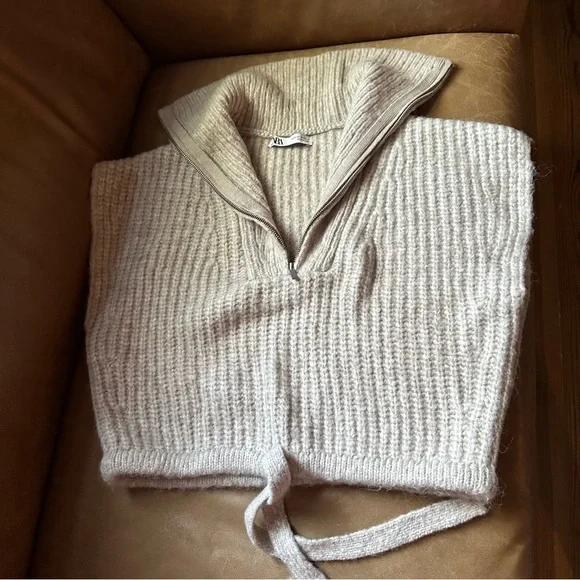 NWOT Zara knit zippered zip vest fall winter dickey layer collar crop cream - Picture 4 of 11